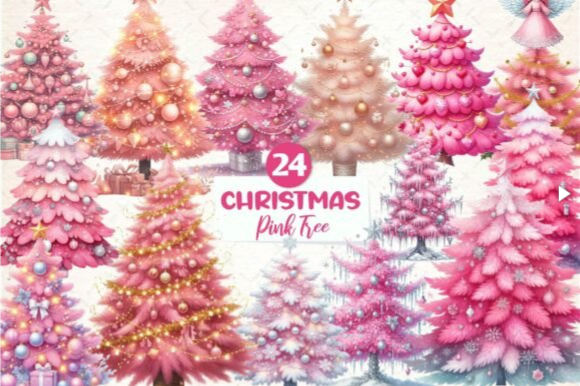 Watercolor Pink Christmas Tree Clipart – 21 Aesthetic PNG Designs for Pink Christmas Tree Aesthetic