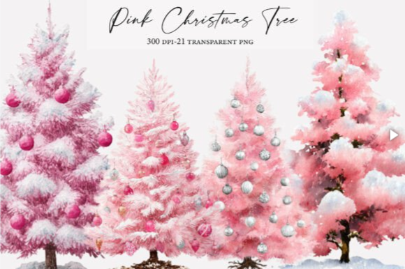 Watercolor Pink Christmas Tree Clipart – 21 PNG Designs for Pink Christmas Tree Aesthetic
