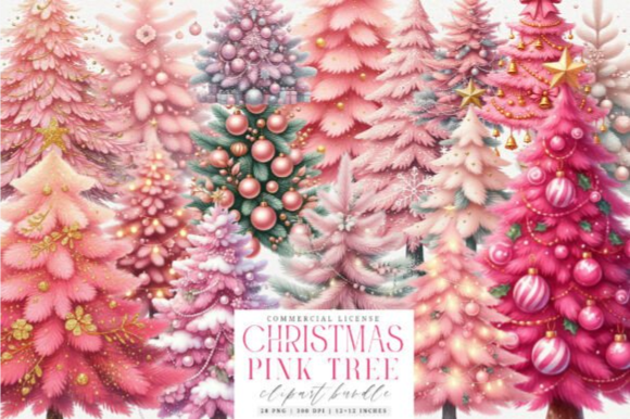 Watercolor Pink Christmas Tree Clipart – 28 PNG Designs for Pink Christmas Tree Aesthetic