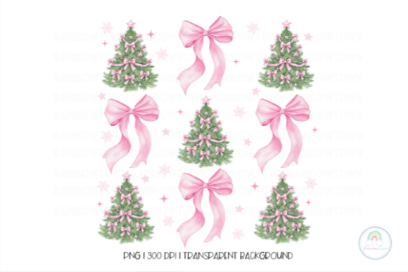 Pink Christmas Tree Coquette Bows PNG – Pink Christmas Tree Aesthetic Clipart